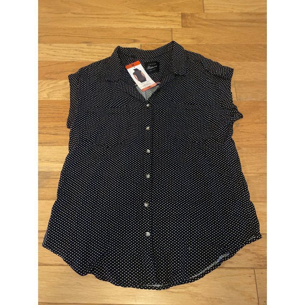 NWT Jach's Girlfriend women's black polka dot sleeveless button down blouse sz M